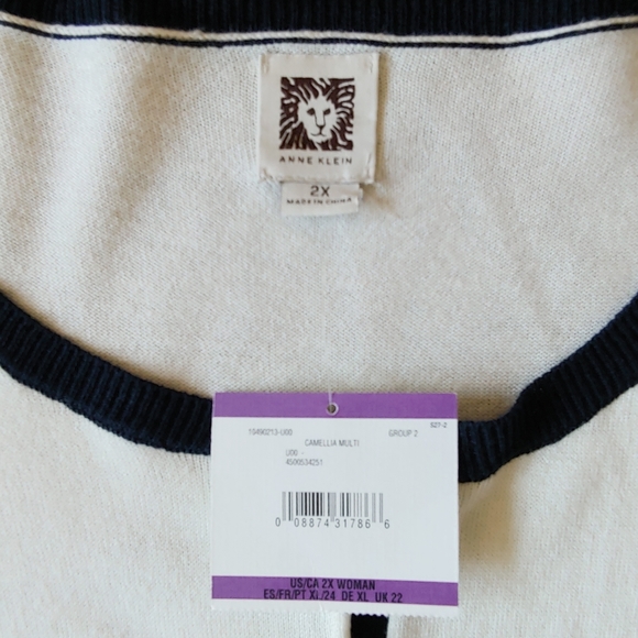 Anne Klein Cream/Navy Cardigan 2X NWT - Picture 5 of 8